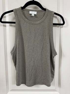 Topshop Gray Ribbed Muscle Crop Tank Top